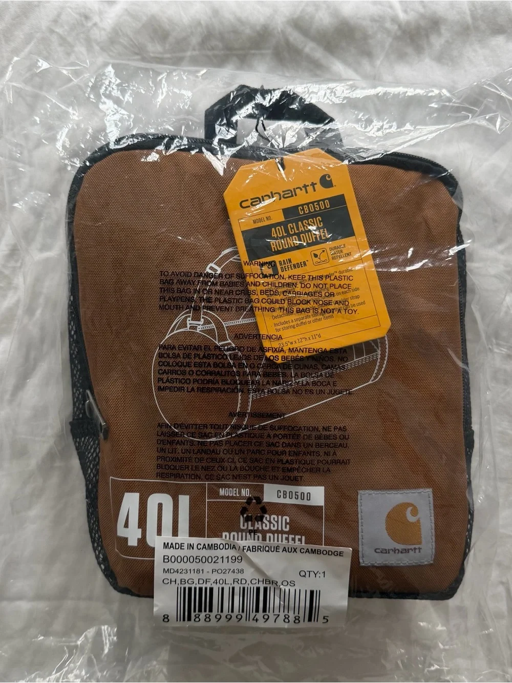 NWT Carhartt 40L Classic Round Duffel Bag in Carhartt Brown